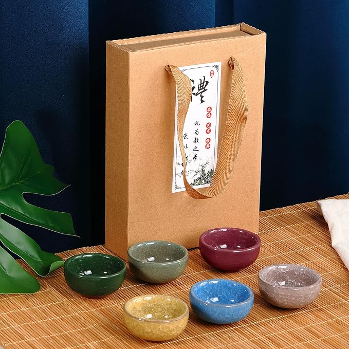 Skyley 6 Pieces Korean Soju Shot Glasses Sets Porcelain Cups Korean Ceramic Cups Tea Accessories