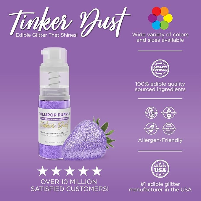 Bakell - Pollipop Purple Tinker Dust (4g, 1x Mini Spray Pump) Edible Glitter for Food, Desserts