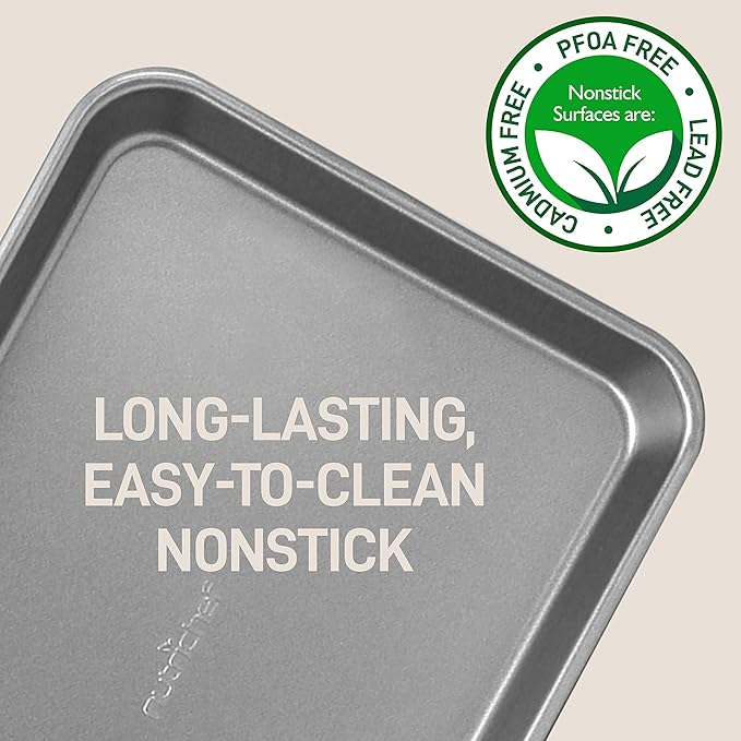 NutriChef 2-Piece Nonstick Stackable Cookie Sheets - Heavy Duty, Non-Toxic Carbon Steel Bakeware