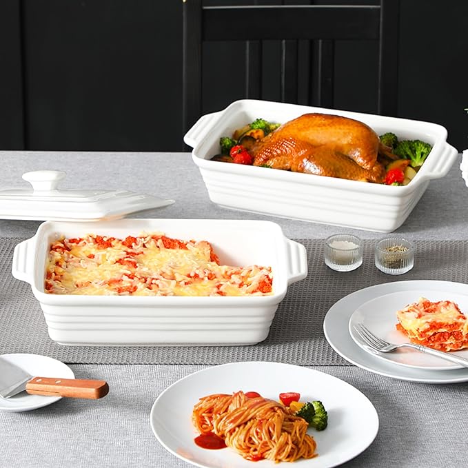 MALACASA 4.4 Quart Baking Dish With Lid, Porcelain Casserole dish with Lid, 13 x 9 Lasagna Pan Deep