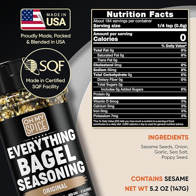 Everything Bagel Seasoning Blend - Gluten Free & Low Sodium Avocado Toast Seasoning. Vegetable