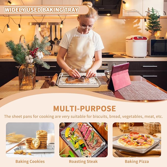 Stainless Steel Baking Sheet Set of 2, Deedro Cookie Sheet Metal Baking Pan Oven Tray, Non Toxic &