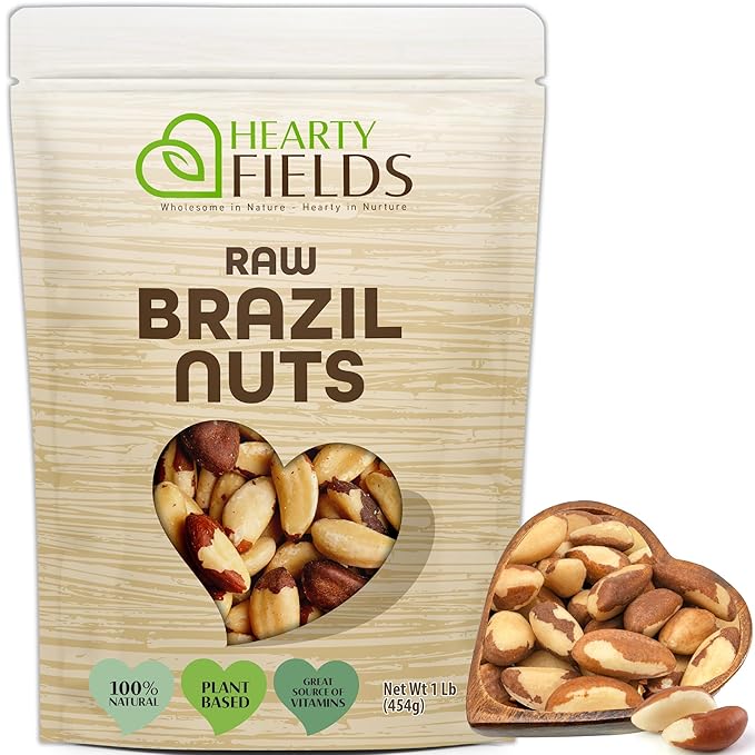 Hearty Fields - Raw Brazil Nuts Unsalted, No Shell, Whole, (16 Oz - 1 LB) Wholesome In Nature