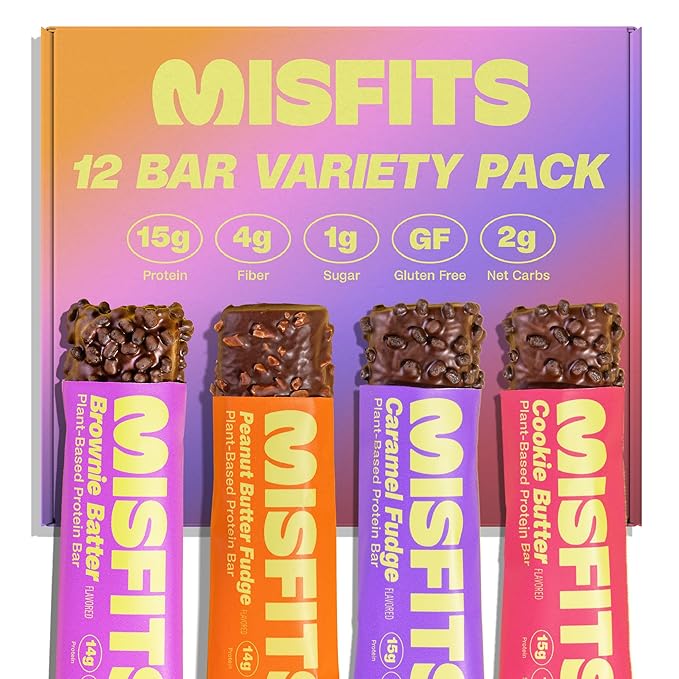 Misfits Vegan Protein Bars - Updated Gluten Free Recipe | Plant Based, Low Sugar & Carb, High Fiber