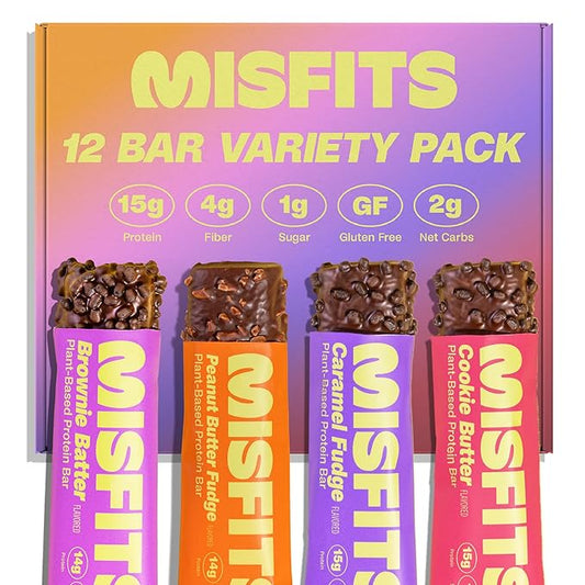 Misfits Vegan Protein Bars - Updated Gluten Free Recipe | Plant Based, Low Sugar & Carb, High Fiber