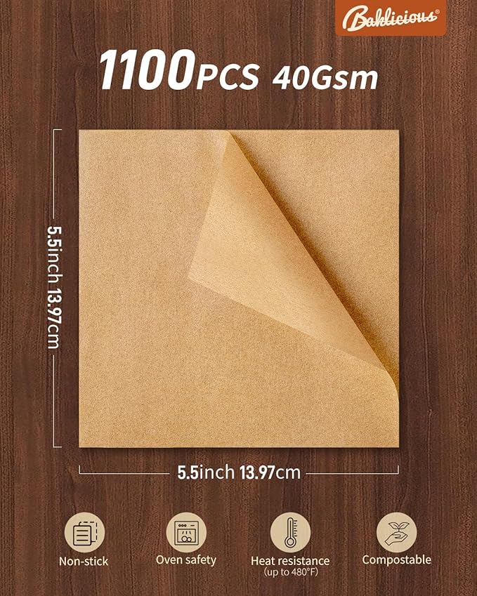 Baklicious 1100Pcs 5.5x5.5" Patty Paper - Elevate Burger Experience! Unbleached, Non-Stick Squares