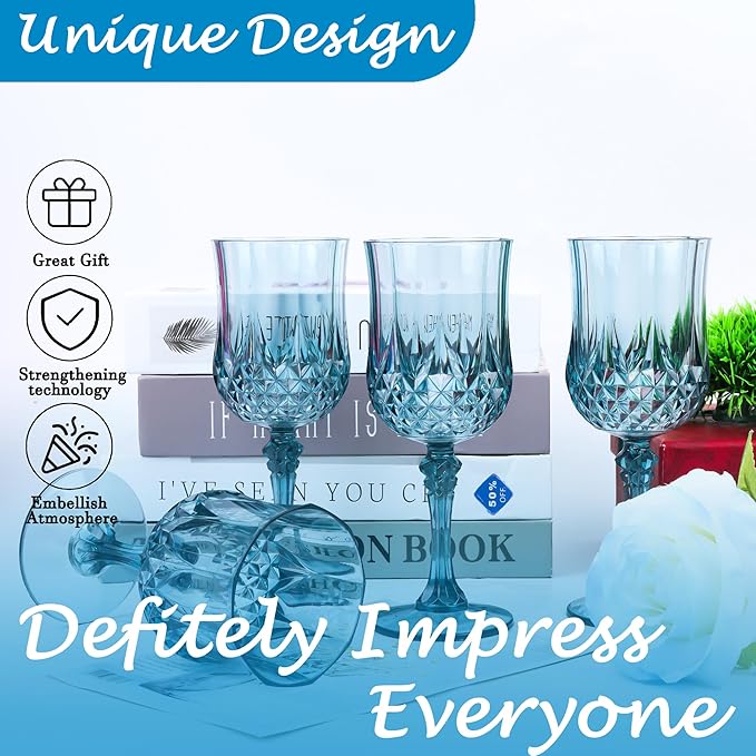 Plastic Wine Glasses，Plastic Goblets Vintage Style Cordial Drinking Glasses for Wedding Reception