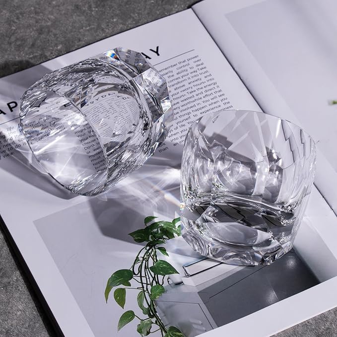 KAMMAK Crystal Whiskey Glasses Set of 2, 7.1oz Old Fashioned Glasses Stemless, Hand Blown White