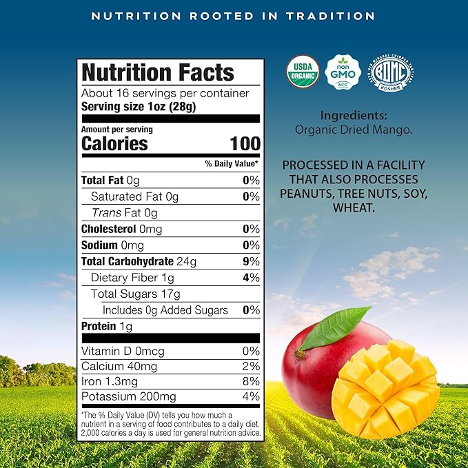 CROP BY POP - Organic Sun Dried Mango Slices, No Sugar Added, Unsulphured (16oz, 1 LB) Bulk Dry