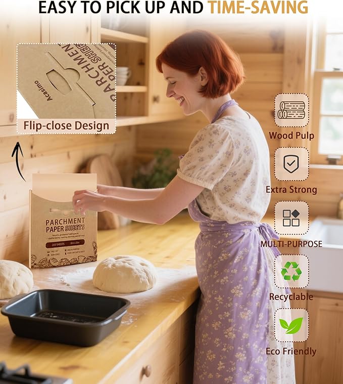 200PCS Parchment Paper Sheets, 9x9in, Squares Baking Paper for Baking, Air Fryer, Steaming