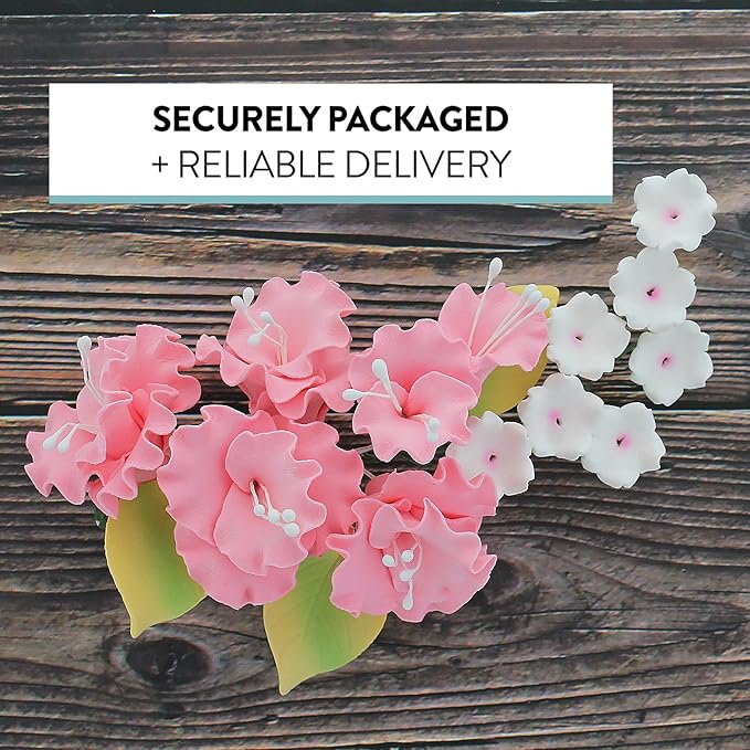 Sugar Blossom Cake Spray – Gumpaste Flowers for Cake Decorating – Pink Cherry Blossoms with Green