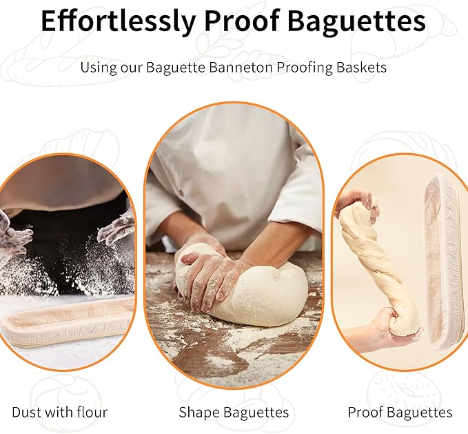 Banneton Bread Proofing Basket - 15 Inch Baguette Sourdough Bread Basket with Liner - Set of 2