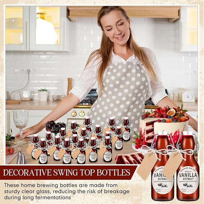 Vesici 12 Sets Swing Top Glass Bottles Set Amber Homemade Vanilla Extract Bottles with Stoppers