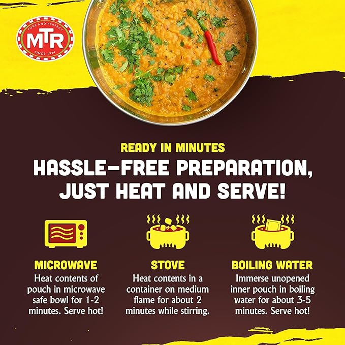 MTR - Minute Meals: Dal Fry - Flavorful Seasoned & Cooked Lentils - Authentic Indian Ready-To-Eat