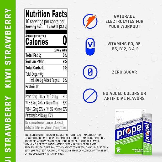 Propel Electrolyte Enhanced Water Drink Mix Powder Packets, Kiwi Strawberry, Zero Calorie & Zero