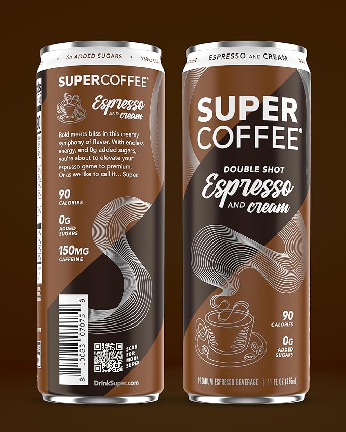 SUPER COFFEE Espresso, Iced Keto Coffee (0g Added Sugar, 90 Calories) [Espresso & Cream] 11 Fl Oz