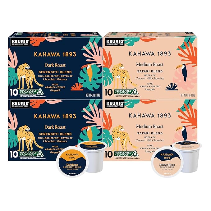 Kahawa 1893 Variety Pack Coffee K-Cup Pods - Safari & Serengeti Blend (40 Count) - As Seen on Shark