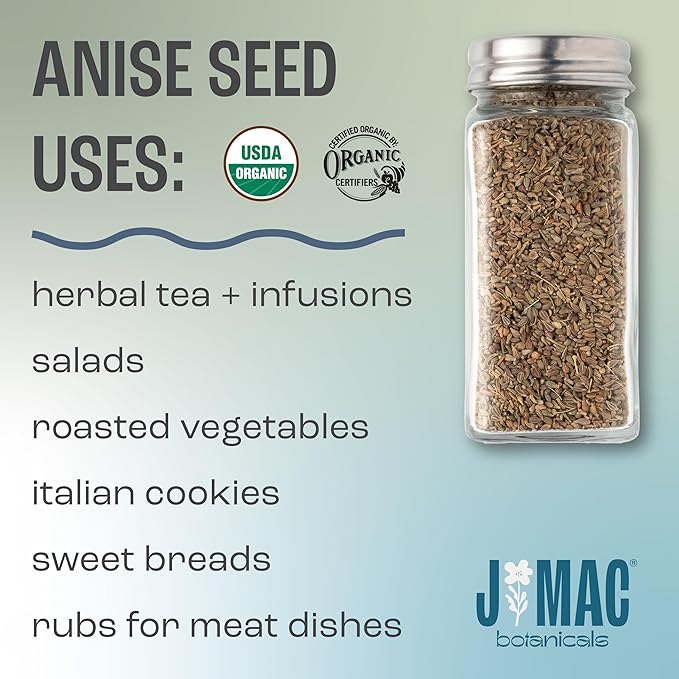 J Mac Botanicals Organic Anise Seeds (16 oz) whole seeds, aniseed, anise cookies, anise tea, anise