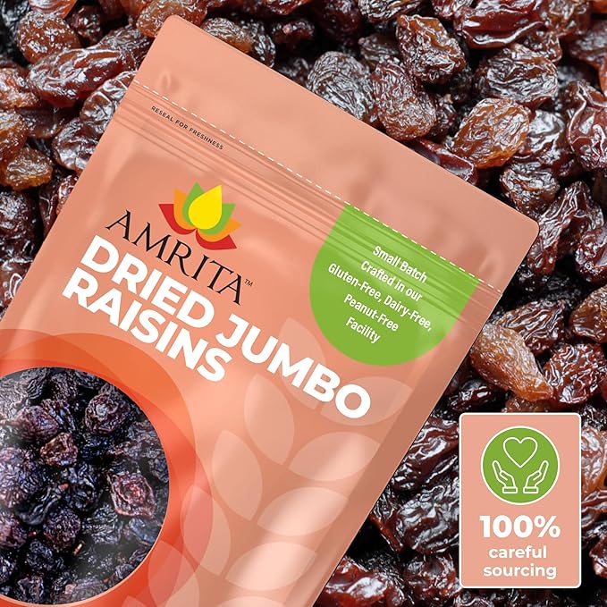 Amrita Dried Jumbo Raisins 2 lb | Naturally Sweet, Gluten-Free Snack | Dried Grapes Packed Fresh in