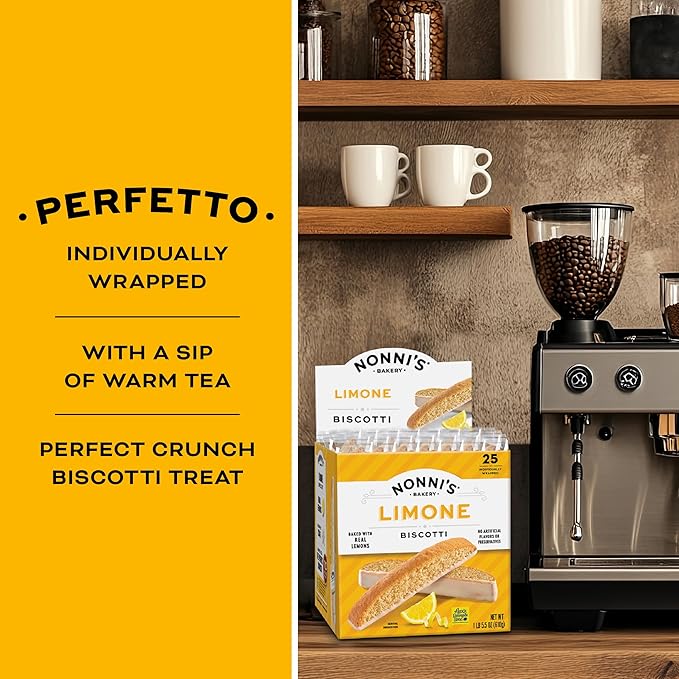 Nonni's Limone Lemon-Iced Biscotti Cookies ??Individually Wrapped Italian Tea-Time Snack, Crunchy