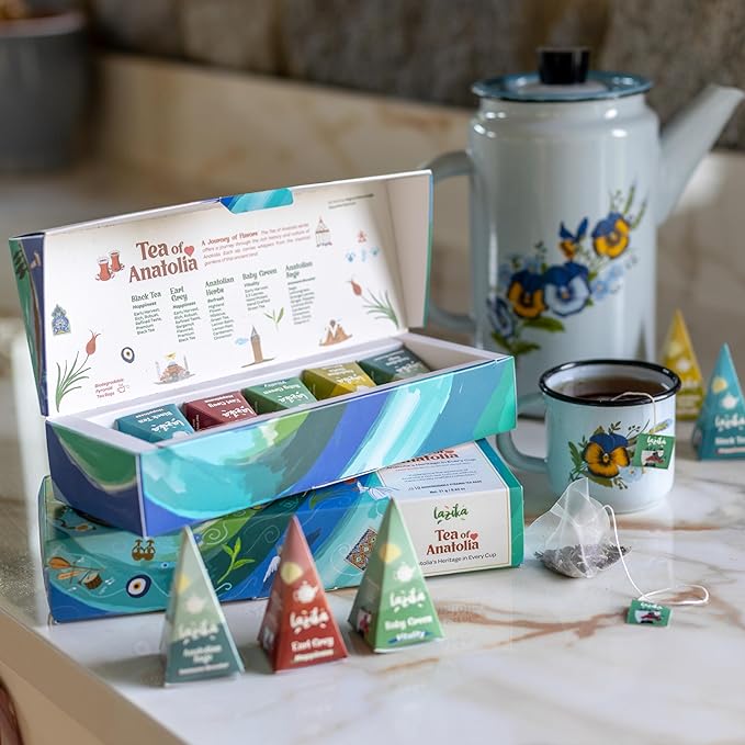 Lazika Tea Variety Pack with Lovely Presentation Box, Black, Green and Herbal Tea Sampler Gift Set