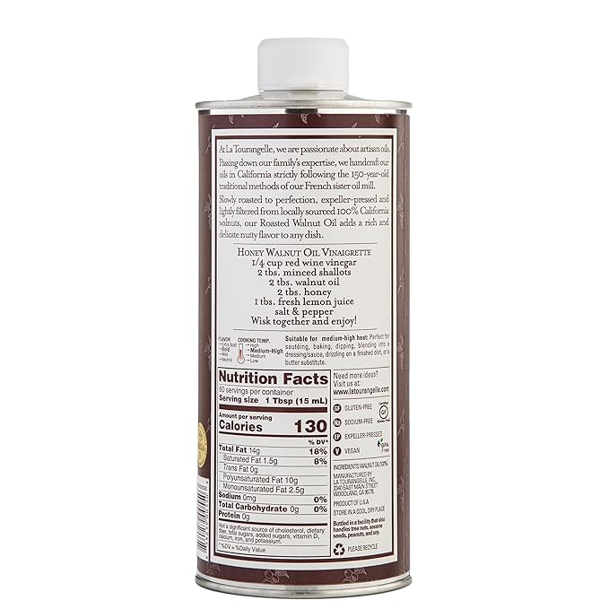 La Tourangelle, Roasted Walnut Oil, Plant-Based Source of Omega-3 Fatty Acid, Cooking, Baking, &