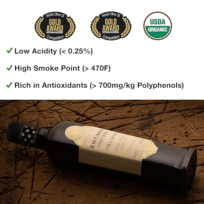 Entimio Cortese +700 mg/kg Polyphenol Rich Organic Extra Virgin Olive Oil, New 2024-2025 Early