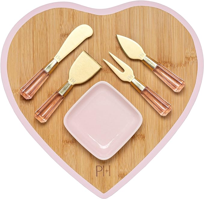 Paris Hilton Charcuterie Board and Serving Set, Bamboo Serving Board, Ceramic Dish, Cheese Utensils