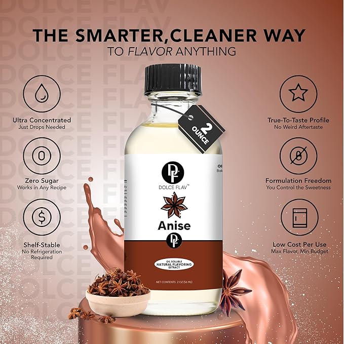 Dolce Flav Natural Anise Extract ??8 Ounce Oil-Soluble Kosher, Sugar-Free, Concentrated Licorice