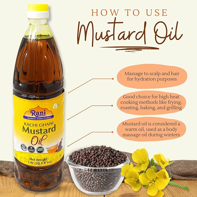 Rani Mustard Oil (Kachi Ghani) 16.9 Ounce (500ml) NON-GMO | Gluten Free | Vegan | 100% Natural |