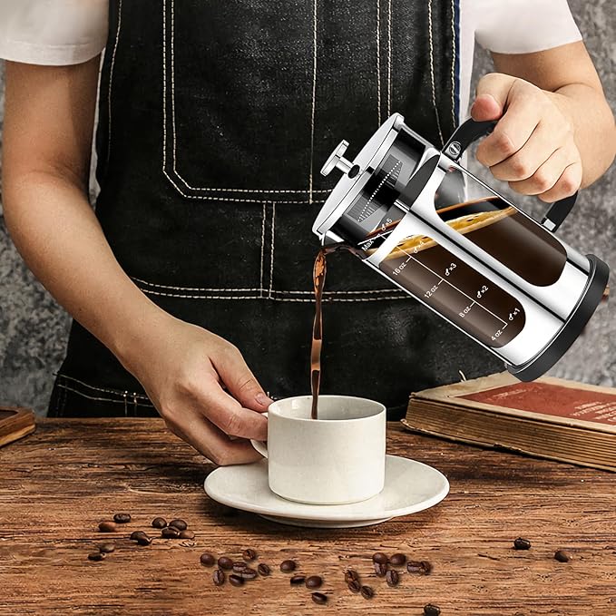 French Press Coffee Maker (21oz 600ML 3-4Cup) Coffee Press, with 4 Filters System, Heat Resistant