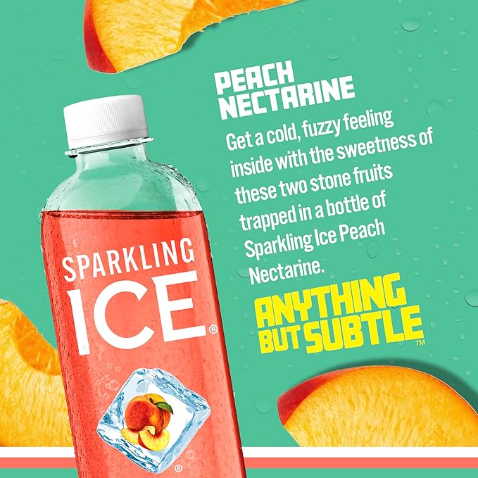 Sparkling Ice, Peach Nectarine Sparkling Water, Zero Sugar Flavored Water, with Vitamins and