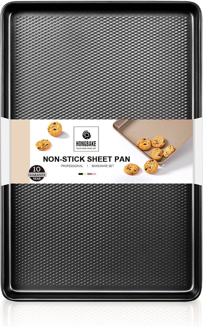 HONGBAKE Jelly Roll Pan 15x10, Cookie Sheets for Baking with Diamond Texture, Baking Sheets Non