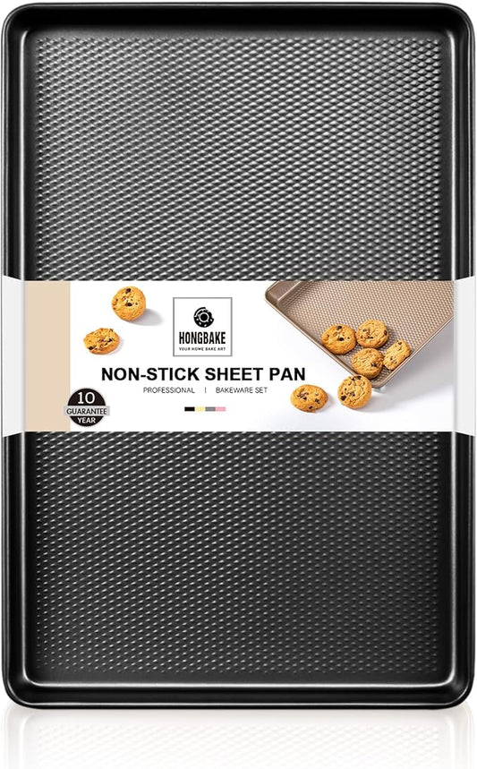 HONGBAKE Jelly Roll Pan 15x10, Cookie Sheets for Baking with Diamond Texture, Baking Sheets Non
