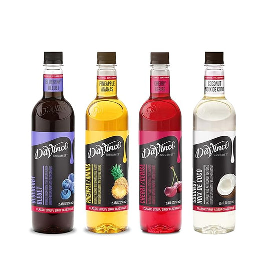 DaVinci Gourmet Classic Syrup, Fruit Variety Pack - Blueberry, Pineapple, Cherry, Coconut (Pack of
