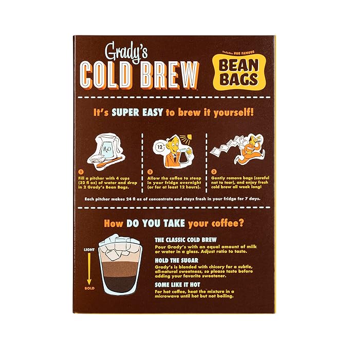 GRADY’S COLD BREW, New Orleans Style, 100% Arabica Ground Coffee & Chicory Pouches, TWO Boxes of
