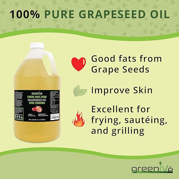 GreenIVe Grapeseed Oil Organically Grown 100% Pure Cold Pressed Light Flavor High Tempurature