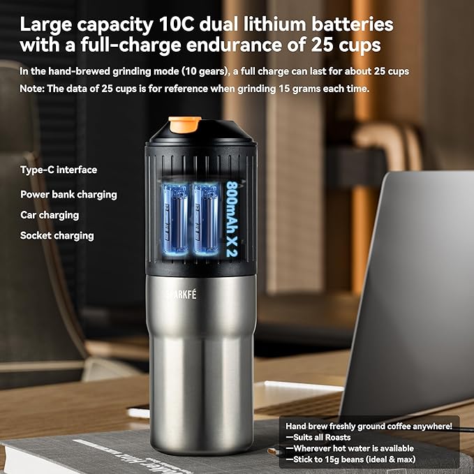 Portable Pour Over Coffee Maker, Rechargeable Electric Grinder with Stainless Steel Conical Burr