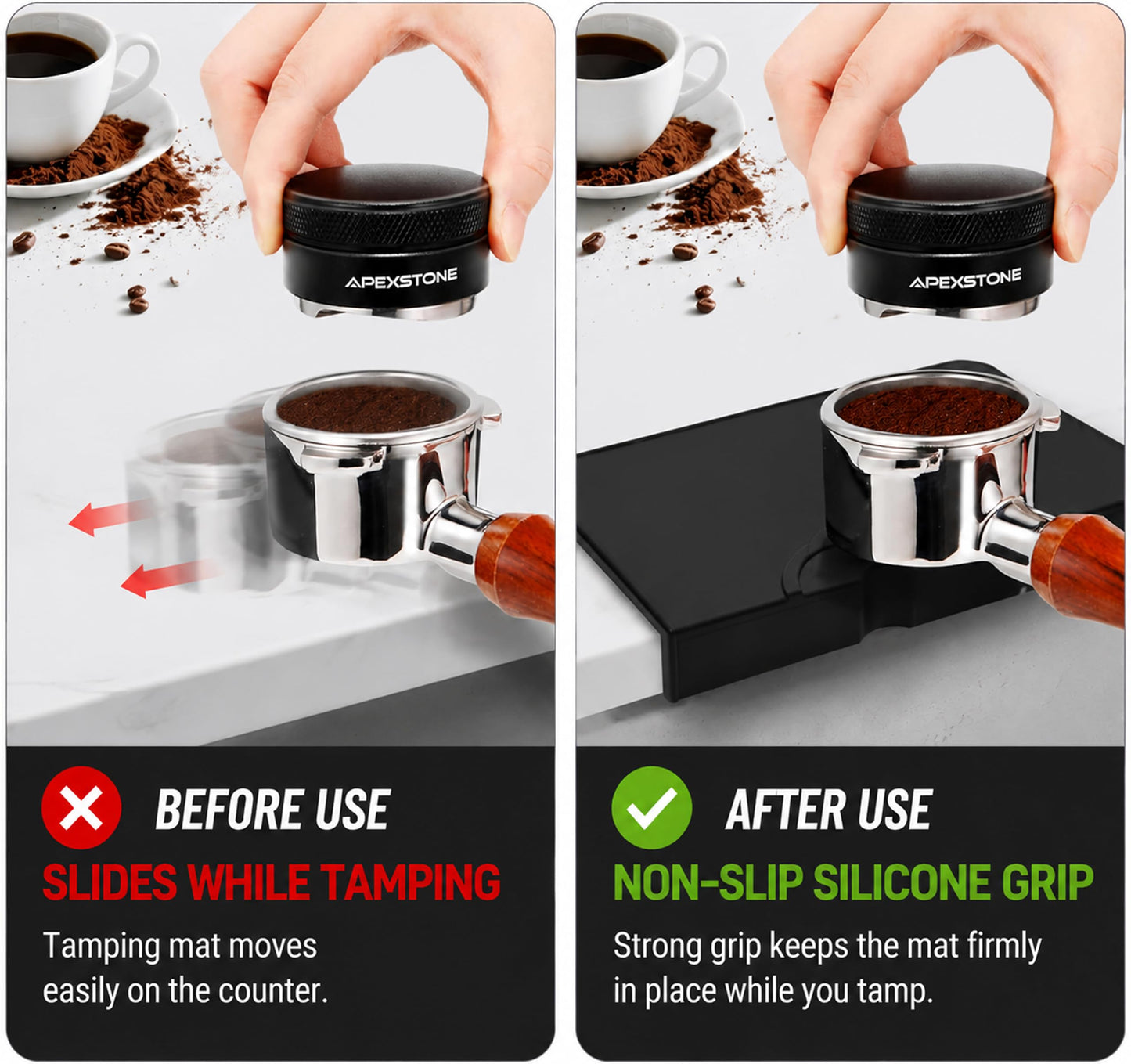 Apexstone Espresso Tamper Mat, 10.5 x 6 Inch Food-Grade Silicone Coffee Tamping Mat, Non-Slip