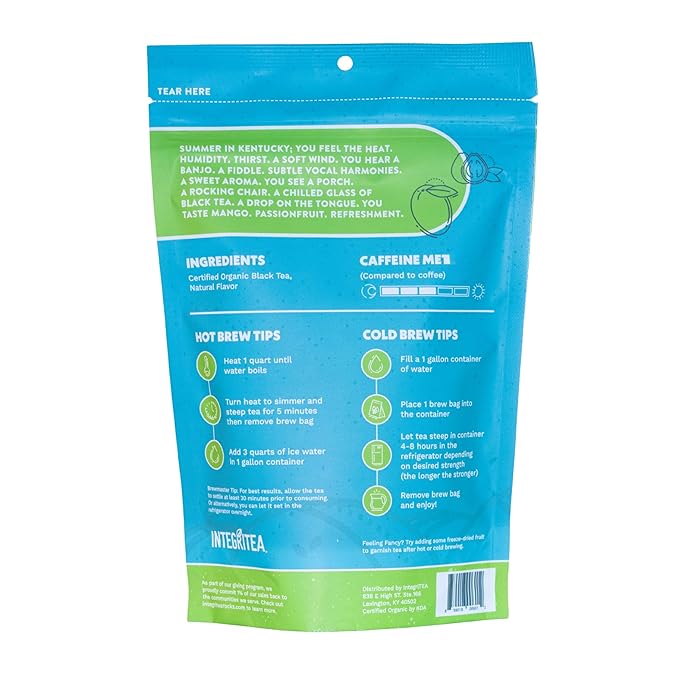 IntegriTEA Bluegrass Breeze Hot or Cold Brew Organic Black Tea Bags Infused with Guava Passion