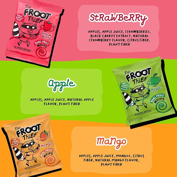 The FROOT Thief Real Fruit Snack Whips, Mango, Nut Free, Perfect for School Lunches and Snacks