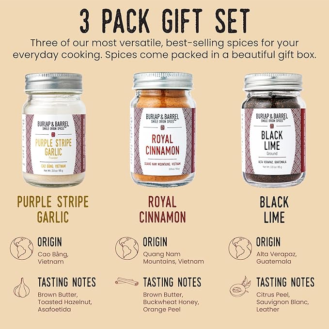 Burlap & Barrel 3-Pack Spice Gift Set ??3 Full-Size Jars of Favorite Spices for the Curious Cook