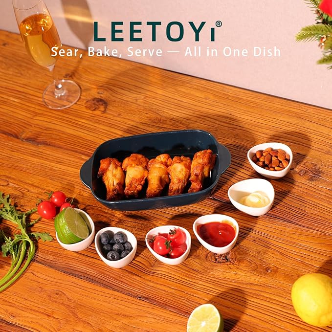 LEETOYI Ceramic Small Baking Dish, Porcelain 2-Piece Rectangular Bakeware with Double Handle