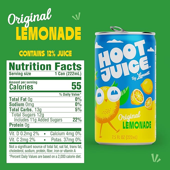 Hoot Juice Original Lemonade By Lemonati, No Artificial Sweeteners or Flavors, Gluten-Free, Kosher