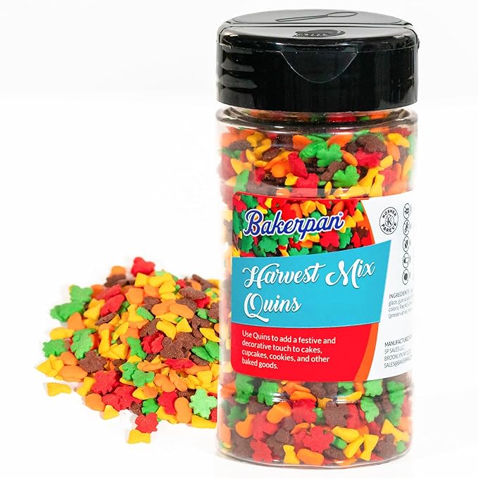 Bakerpan Quins Sprinkles for Cake Decorating - Fall Autumn Harvest Mix Confetti 4 Ounces