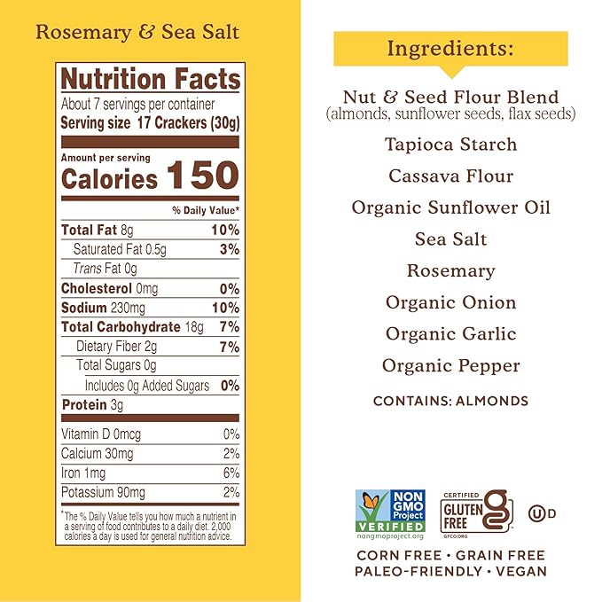 Simple Mills Almond Flour Crackers, Family Size, Rosemary & Sea Salt - Gluten Free, Vegan, Healthy