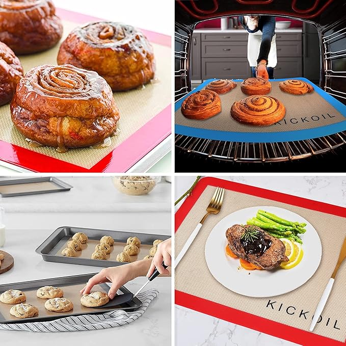 Silicone Baking Mat Large Baking Mat Set of 3-2 Half Sheets 16.5" x 11.6" +1 Quarter Sheet,Reusable