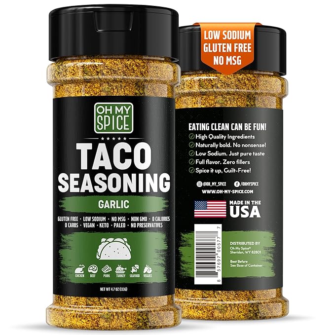 Taco Seasoning Mix Garlic Powder - Gluten Free & Low Sodium Mexican Seasoning Blend for Taco