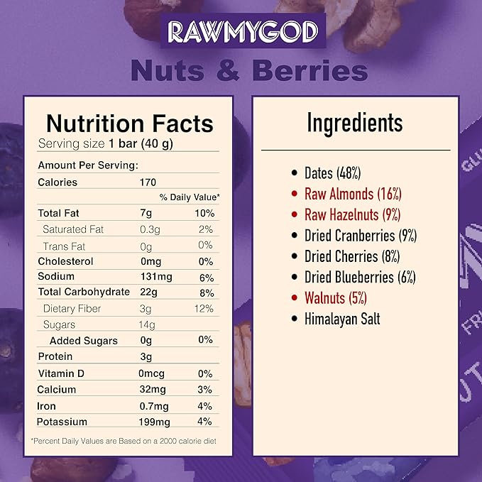 RAWMYGOD Fruit and Nut Bars, Gluten Free, Vegan, No Added Sugar (16 bars, Variety Pack I - 4 Raw
