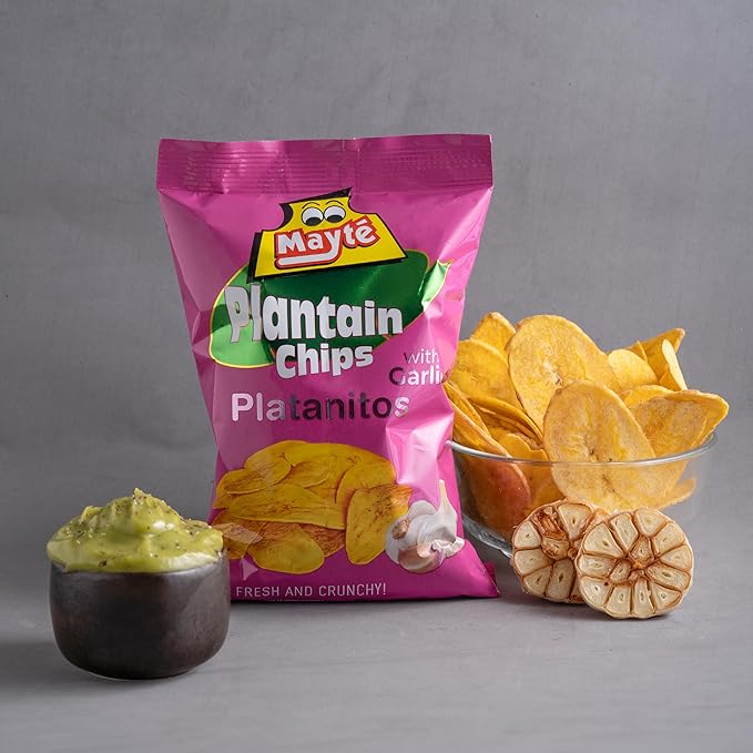 Mayté Garlic Plantain Chips – 30 Individual Packs (3oz Each) – Crunchy, Savory, and Healthy Snacks